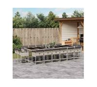 Garden Dining Set 17pc PE Rattan Light Grey 330x106x73cm Tempered Glass Folding