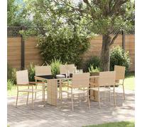 Garden Dining Set 190x80x75cm Beige Poly Rattan 6-Seater Set Steel Frame Acacia