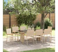 Garden Dining Set 190x80x75cm Beige Poly Rattan Steel Frame Acacia Armrests 6pc