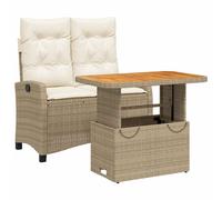 Garden Dining Set 2 Piece with Cushions Outdoor Bench Beige Poly Rattan vidaXL