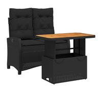 Garden Dining Set 2 Piece with Cushions Outdoor Bench Black Poly Rattan vidaXL
