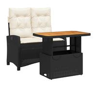 Garden Dining Set 2 Piece with Cushions Outdoor Bench Black Poly Rattan vidaXL