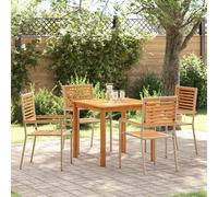 Garden Dining Set 2-seater Beige Acacia Wood & Poly Rattan 85cm Table Armchairs