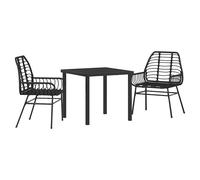Garden Dining Set 2-Seater Black Poly Rattan Outdoor Robust with Glass Table 2pc