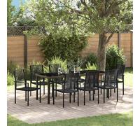 Garden Dining Set 2-Seater Black Powder-Coated Steel Rectangular Table Outdoors