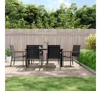 Garden Dining Set 2-Seater Black Textilene Steel Tempered Glass Table 80 x 80cm