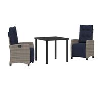 Garden Dining Set 2-Seater Grey Poly Rattan Table 80x80x73cm With Cushions Set