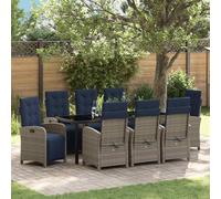 Garden Dining Set 2-Seater Grey Poly Rattan with Adjustable Backrests Patio Set