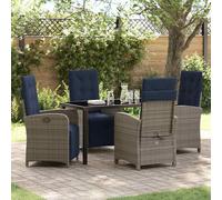 Garden Dining Set 2-Seater Grey Poly Rattan with Cushions & Adjustable Backs Set