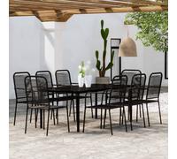 Garden Dining Set 200cm Black Powder-Coated Steel Glass Table 4pcs Cotton Chairs