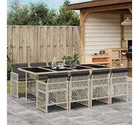 Garden dining set 220x106x73cm PE rattan light grey w/ anthracite cushions incl.