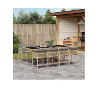Garden Dining Set 220x106x73cm PE Rattan Mix Beige with Light Grey Cushions 8pcs