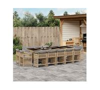 Garden Dining Set 275x106x73cm PE Rattan Tempered Glass Mix Beige 15pc Foldable