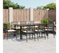 Garden dining set 2pcs Black table 80x80cm Beige rattan chairs - cream cushions