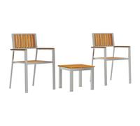 Garden Dining Set Brown Solid Acacia Wood 3-Seater Stainless Steel Frame Chairs