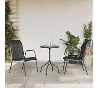 Garden Dining Set 3-Piece Black/Anthracite Steel Textilene Glass 51x66x88cm Arm