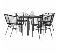 Garden dining set 3-piece Black PE rattan chairs & 80x80cm tempered glass table