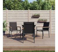 Garden Dining Set 3-Piece Black Textilene Steel 80cm Tempered Glass Top Classic