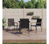 Garden Dining Set 3-Piece Black Textilene Steel Tempered Glass 80x80cm 2 Chairs