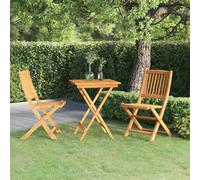 Garden Dining Set 3-piece Brown Acacia Wood 60cm Round Folding Table & 2 Chairs