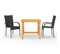 vidaXL Garden Dining Set 3 Piece Black Outdoor Furniture Table and Chairs