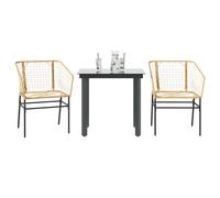 Garden Dining Set 3-Piece Patio Brown PE Rattan with Tempered Glass 80x80x74 cm