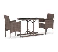 Garden Dining Set 3 Piece Poly Rattan and Tempered Glass Black/Brown vidaXL