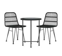 (black) vidaXL Garden Dining Set 3 Piece Poly Rattan Dining Table Chair Black/Brown