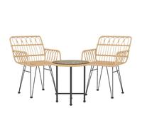 (brown) vidaXL Garden Dining Set 3 Piece Poly Rattan Dining Table Chair Black/Brown