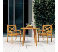Garden Dining Set 3-Piece Solid Acacia Wooden 85cm Round Table 2 Chairs Natural