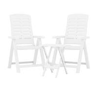 vidaXL Garden Dining Set 3 Piece White Polypropylene Dining Table and Chair