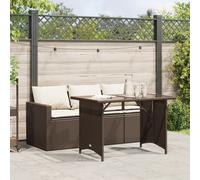 Garden Dining Set 3-Seater Brown PE Rattan and Steel Frame, Glass Top + Cushions