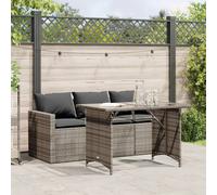 Garden Dining Set 3-Seater Grey PE Rattan Tempered Glass Table, Steel & Cushions