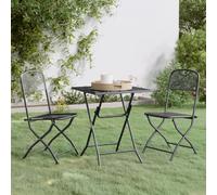 Garden Dining Set 3pc Anthracite Expanded Metal Mesh 60cm Table Folding Chairs