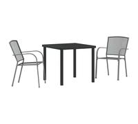 Garden Dining Set 3pc Anthracite Powder-Coated Steel Chairs 55x61x87cm for 2pcs