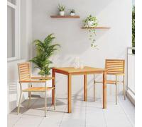 Garden Dining Set 3pc Beige 85cm Acacia Wood & Poly Rattan 2-Seater Patio & Set
