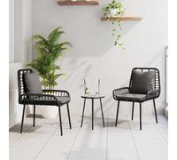 Garden dining set 3pc Black Anthracite Poly Rattan 2-seat Compact Patio Cushions