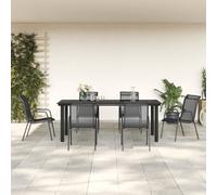 Garden Dining Set 3pc Black Anthracite Powder-Coated Steel Tempered Glass 80 cm.