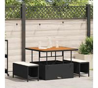 Garden Dining Set 3pc Black & Cream Poly Rattan 100cm Adjustable Patio Table