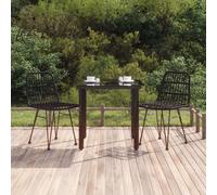 Garden Dining Set 3pc Black PE Rattan 80x80cm Tempered Glass Table w/2 Chairs XL