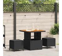 Garden Dining Set 3pc Black Poly Rattan 80cm Adjustable Table Outdoor & 2 Stools