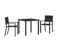 Garden Dining Set 3pc Black Poly Rattan, Powder-Coated Steel, 2-Seater T80x80cm