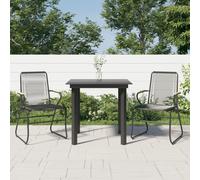 Garden Dining Set 3pc Black PVC Rattan with Teak Accents 80x80cm Table, 2 Chairs