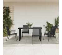 Garden Dining Set 3pc Black Steel Textilene Tempered Glass Table 80x80cm Compact