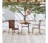 Garden Dining Set 3pc Brown PE Rattan Powder-Coated Steel Table 45x45cm Chairs H