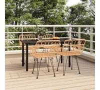 Garden Dining Set 3pc Brown PE Rattan Steel Frame Tempered Glass 80x80cm Armrest