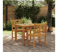 Garden Dining Set 3pc Brown Solid Acacia Wood 85cm Table 2 Chairs Outdoor Resist