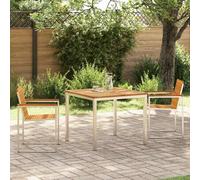 Garden Dining Set 3pc Brown Solid Acacia Wood Table 90x90x75cm Chairs 60x59x85cm