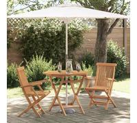 Garden Dining Set 3pc Brown Solid Teak Wood Foldable Table 85x85x76 cm for Patio