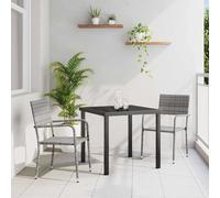Garden Dining Set 3pc Grey Poly Rattan 2-Seater Table 80x80cm Chairs 54x56x90cm